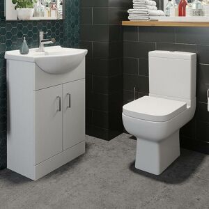 Affine - Bathroom Suite Close Coupled Toilet Cloakroom 550mm Vanity Unit Basin White Affine - Bathroom Suite Close Coupled Toilet Cloakroom 550mm Vanity Unit Basin White