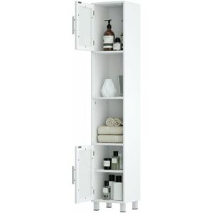 Costway - Bathroom Tall Cabinet Slim Freestanding Storage Organizer Cupboard 2 Glass Doors Costway - Bathroom Tall Cabinet Slim Freestanding Storage Organizer Cupboard 2 Glass Doors