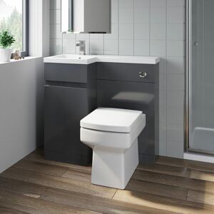 AQUARI Grey Gloss Bathroom Furniture Vanity Unit Basin Toilet Unit Combination 900mm Left Hand with Royan Toilet Pan AQUARI Grey Gloss Bathroom Furniture Vanity Unit Basin Toilet Unit Combination 900mm Left Hand with Royan Toilet Pan