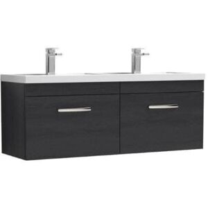 VASARI Nuie Athena Charcoal Black Woodgrain 1200mm Wall Hung 2 Drawer Vanity Unit and Double Polymarble Basins - ATH040C VASARI Nuie Athena Charcoal Black Woodgrain 1200mm Wall Hung 2 Drawer Vanity Unit and Double Polymarble Basins - ATH040C