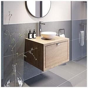 Vitusso - Bathroom Oak Wall Hung Vanity Unit and Basin Sink Cabinet Storage 600mm with 280mm Round White Basin Vitusso - Bathroom Oak Wall Hung Vanity Unit and Basin Sink Cabinet Storage 600mm with 280mm Round White Basin