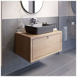 Vitusso - Bathroom Oak Wall Hung Vanity Unit and Basin Sink Cabinet Storage 800mm with 480mm Rectangular Black Basin Vitusso - Bathroom Oak Wall Hung Vanity Unit and Basin Sink Cabinet Storage 800mm with 480mm Rectangular Black Basin