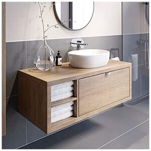 Vitusso - Bathroom Oak Wall Hung Vanity Unit and Basin Sink Cabinet Storage 1100mm Shelving Unit with 480mm Oval White Basin Vitusso - Bathroom Oak Wall Hung Vanity Unit and Basin Sink Cabinet Storage 1100mm Shelving Unit with 480mm Oval White Basin