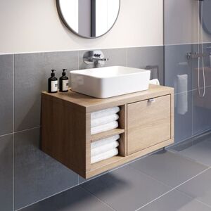 AQUARI Bathroom Oak Wall Hung Vanity Unit and Basin Sink Cabinet Storage 800mm Shelving Unit with 480mm Rectangular White Basin AQUARI Bathroom Oak Wall Hung Vanity Unit and Basin Sink Cabinet Storage 800mm Shelving Unit with 480mm Rectangular White Basin