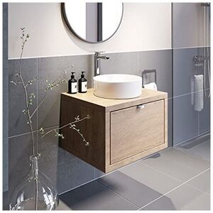 AQUARI Bathroom Oak Wall Hung Vanity Unit and Basin Sink Cabinet Storage 600mm with 352mm Round White Basin AQUARI Bathroom Oak Wall Hung Vanity Unit and Basin Sink Cabinet Storage 600mm with 352mm Round White Basin