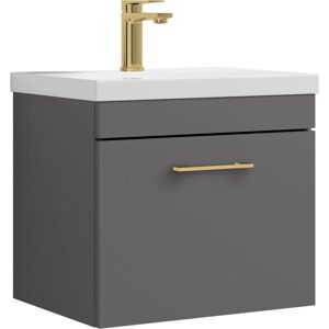 BALTERLEY Rio 1 Drawer Wall Hung Vanity Basin Unit - 500mm - Gloss Grey with Brushed Brass D-shaped handle (Tap Not Included) BALTERLEY Rio 1 Drawer Wall Hung Vanity Basin Unit - 500mm - Gloss Grey with Brushed Brass D-shaped handle (Tap Not Included)
