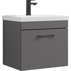 Rio 1 Drawer Wall Hung Vanity Basin Unit - 500mm - Gloss Grey with Square Black d Handle (Tap Not Included) Balterley Rio 1 Drawer Wall Hung Vanity Basin Unit - 500mm - Gloss Grey with Square Black d Handle (Tap Not Included) Balterley