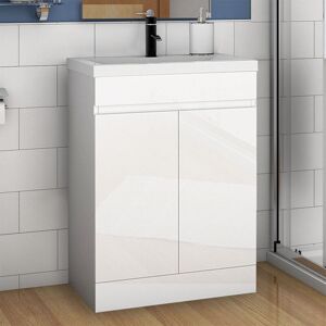 Biubiubath - Biububath 600mm Bathroom Sink Vanity Unit with Resinous Basin Gloss White Freestanding Biubiubath - Biububath 600mm Bathroom Sink Vanity Unit with Resinous Basin Gloss White Freestanding