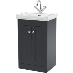 BALTERLEY Traditional Floor Standing 2 Door Vanity Unit with 1 Tap Hole Fireclay Basin, 500mm - Dark Grey BALTERLEY Traditional Floor Standing 2 Door Vanity Unit with 1 Tap Hole Fireclay Basin, 500mm - Dark Grey