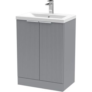 BALTERLEY Fluted Front Floor Standing 2 Soft Close Door Bathroom Vanity Unit with 1 Tap Hole Ceramic Mid-Edge Basin, 600mm, Satin Grey BALTERLEY Fluted Front Floor Standing 2 Soft Close Door Bathroom Vanity Unit with 1 Tap Hole Ceramic Mid-Edge Basin, 600mm, Satin Grey