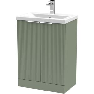 BALTERLEY Fluted Front Floor Standing 2 Soft Close Door Bathroom Vanity Unit with 1 Tap Hole Ceramic Mid-Edge Basin, 600mm, Satin green BALTERLEY Fluted Front Floor Standing 2 Soft Close Door Bathroom Vanity Unit with 1 Tap Hole Ceramic Mid-Edge Basin, 600mm, Satin green