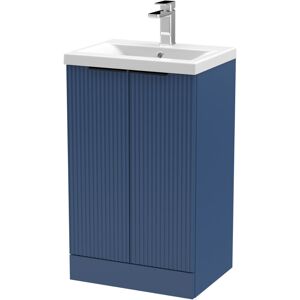 BALTERLEY Fluted Front Floor Standing 2 Soft Close Door Bathroom Vanity Unit with 1 Tap Hole Basin, 500mm, Satin Blue, Black Handles BALTERLEY Fluted Front Floor Standing 2 Soft Close Door Bathroom Vanity Unit with 1 Tap Hole Basin, 500mm, Satin Blue, Black Handles