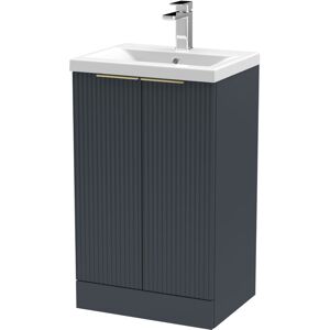 BALTERLEY Fluted Front Floor Standing 2 Soft Close Door Bathroom Vanity Unit with 1 Tap Hole Basin, 500mm, Dark Grey, Brushed Brass Handles BALTERLEY Fluted Front Floor Standing 2 Soft Close Door Bathroom Vanity Unit with 1 Tap Hole Basin, 500mm, Dark Grey, Brushed Brass Handles