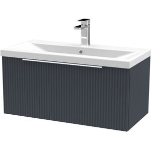 BALTERLEY Fluted Front Wall Hung Single Soft Close Drawer Bathroom Vanity Unit with 1 Tap Hole Ceramic Mid-Edge Basin 800mm, Dark Grey BALTERLEY Fluted Front Wall Hung Single Soft Close Drawer Bathroom Vanity Unit with 1 Tap Hole Ceramic Mid-Edge Basin 800mm, Dark Grey