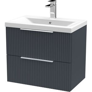 BALTERLEY Fluted Front Wall Hung 2-Drawer Bathroom Vanity Unit with 1 Tap Hole Basin, 600mm, Satin Dark Grey, Chrome Handles BALTERLEY Fluted Front Wall Hung 2-Drawer Bathroom Vanity Unit with 1 Tap Hole Basin, 600mm, Satin Dark Grey, Chrome Handles