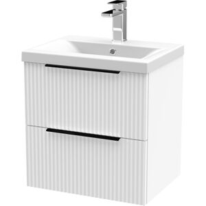BALTERLEY Contemporary Fluted Front Wall Hung 2-Drawer Bathroom Vanity Unit with 1 Tap Hole Basin, 500mm, Satin White, Black Handles BALTERLEY Contemporary Fluted Front Wall Hung 2-Drawer Bathroom Vanity Unit with 1 Tap Hole Basin, 500mm, Satin White, Black Handles