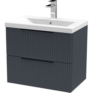 BALTERLEY Fluted Front Wall Hung 2-Drawer Bathroom Vanity Unit with 1 Tap Hole Basin, 600mm, Satin Dark Grey, Black Handles BALTERLEY Fluted Front Wall Hung 2-Drawer Bathroom Vanity Unit with 1 Tap Hole Basin, 600mm, Satin Dark Grey, Black Handles