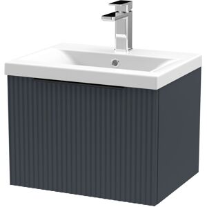 BALTERLEY Contemporary Fluted Front Wall Hung Single Drawer Bathroom Vanity Unit with 1 Tap Hole Basin, 500mm, Dark Grey, Black Handles BALTERLEY Contemporary Fluted Front Wall Hung Single Drawer Bathroom Vanity Unit with 1 Tap Hole Basin, 500mm, Dark Grey, Black Handles