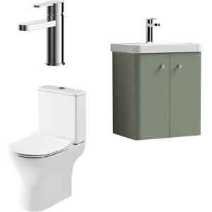 Balterley - Cloakroom Suite - Wall Hung 500mm Vanity, Toilet and Tap Set - Green Balterley - Cloakroom Suite - Wall Hung 500mm Vanity, Toilet and Tap Set - Green