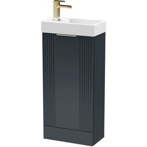 BALTERLEY Dark Grey 400mm Floor Standing Cloakroom Vanity Basin Unit with Brushed Brass Handle Compact Bathroom Storage BALTERLEY Dark Grey 400mm Floor Standing Cloakroom Vanity Basin Unit with Brushed Brass Handle Compact Bathroom Storage