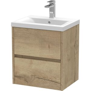 Edge Square Wall Hung 2 Drawer Vanity Unit & Ceramic Basin, 500mm - Woodgrain Autumn Oak Balterley Edge Square Wall Hung 2 Drawer Vanity Unit & Ceramic Basin, 500mm - Woodgrain Autumn Oak Balterley
