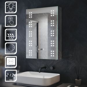 Elegant - Bathroom Illuminated Mirror Cabinet Stainless Steel Storage with led Lights Shaver Scocket Demester Pad Adjustable Glass Shelves Clock Elegant - Bathroom Illuminated Mirror Cabinet Stainless Steel Storage with led Lights Shaver Scocket Demester Pad Adjustable Glass Shelves Clock