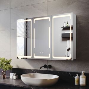 Elegant - Bathrrom Wall Cabinet Illuminated led Mirror with Shaver Socket, 3 Lights Changing Modes, Wireless Hinge Design, Three-Door 900x600mm Elegant - Bathrrom Wall Cabinet Illuminated led Mirror with Shaver Socket, 3 Lights Changing Modes, Wireless Hinge Design, Three-Door 900x600mm