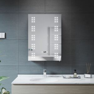 Elegant - Bathrrom Wall Cabinet Illuminated led Mirror with Shaver Socket Anti Fog Stainless Steel led Bathroom Mirror Cabinet with Clock Display Elegant - Bathrrom Wall Cabinet Illuminated led Mirror with Shaver Socket Anti Fog Stainless Steel led Bathroom Mirror Cabinet with Clock Display