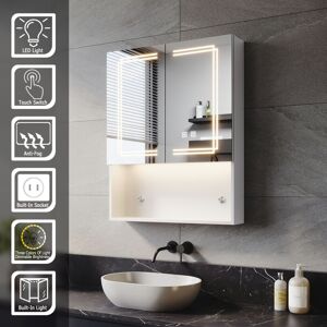 Elegant - Bathrrom Wall Cabinet Illuminated led Mirror with Shaver Socket Demister 3 Lighting Modes 600x750mm Open Storage Design Bathroom Cabinet Elegant - Bathrrom Wall Cabinet Illuminated led Mirror with Shaver Socket Demister 3 Lighting Modes 600x750mm Open Storage Design Bathroom Cabinet
