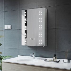 Elegant - 500x700x130mm Illuminated led Bathroom Mirror Cabinet with Shaver Socket, Anti Fog Stainless Steel, Clock Display 500x700x130mm, NMC02 Elegant - 500x700x130mm Illuminated led Bathroom Mirror Cabinet with Shaver Socket, Anti Fog Stainless Steel, Clock Display 500x700x130mm, NMC02