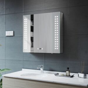 Elegant - 650x600x130mm Illuminated led Bathroom Mirror Cabinet with Shaver Socket, Soft Close Door Demister Pad Clock Display Stainless Steel, NMC04 Elegant - 650x600x130mm Illuminated led Bathroom Mirror Cabinet with Shaver Socket, Soft Close Door Demister Pad Clock Display Stainless Steel, NMC04