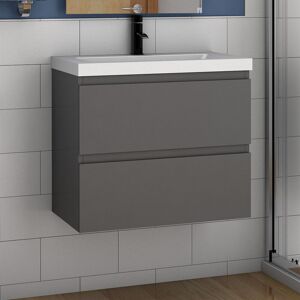 AICA SANITAIRE Modern Bathroom Wall Hung Vanity Unit with Sink 1 Tap Hole,2 Drawers Soft Closing Bathroom Furniture - 800mm Matte Grey Ceramic Basin AICA SANITAIRE Modern Bathroom Wall Hung Vanity Unit with Sink 1 Tap Hole,2 Drawers Soft Closing Bathroom Furniture - 800mm Matte Grey Ceramic Basin