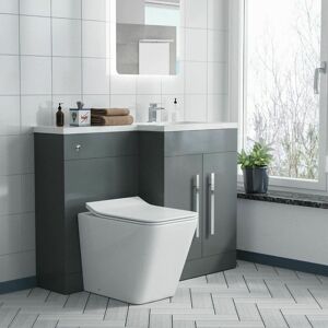 NES HOME Elora Bathroom RH L-Shape White Basin Vanity Grey Unit WC BTW Rimless Toilet NES HOME Elora Bathroom RH L-Shape White Basin Vanity Grey Unit WC BTW Rimless Toilet