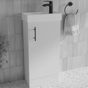 Fnx Bathrooms - Gloss White 400mm Bathroom Cloakroom Vanity Unit Basin Sink with Black Tap Set Fnx Bathrooms - Gloss White 400mm Bathroom Cloakroom Vanity Unit Basin Sink with Black Tap Set