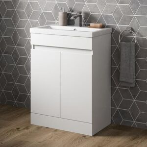 AQUARI White Vanity Unit with Basin Sink Bathroom Furniture 600mm Freestanding Gloss AQUARI White Vanity Unit with Basin Sink Bathroom Furniture 600mm Freestanding Gloss