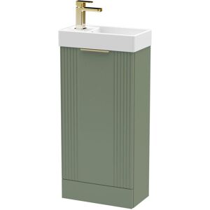 BALTERLEY Green 400mm Floor Standing Cloakroom Vanity Basin Unit with Brushed Brass Handle Compact Bathroom Storage BALTERLEY Green 400mm Floor Standing Cloakroom Vanity Basin Unit with Brushed Brass Handle Compact Bathroom Storage