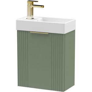 BALTERLEY Green 400mm Wall Hung Cloakroom Vanity Basin Unit with Brushed Brass Handle Compact Bathroom Storage BALTERLEY Green 400mm Wall Hung Cloakroom Vanity Basin Unit with Brushed Brass Handle Compact Bathroom Storage