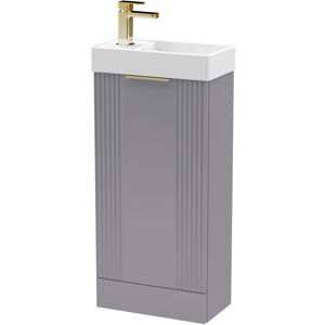 BALTERLEY Grey 400mm Floor Standing Cloakroom Vanity Basin Unit with Brushed Brass Handle Compact Bathroom Storage BALTERLEY Grey 400mm Floor Standing Cloakroom Vanity Basin Unit with Brushed Brass Handle Compact Bathroom Storage