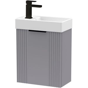 BALTERLEY Grey 400mm Wall Hung Cloakroom Vanity Basin Unit with Black Handle Compact Bathroom Storage BALTERLEY Grey 400mm Wall Hung Cloakroom Vanity Basin Unit with Black Handle Compact Bathroom Storage