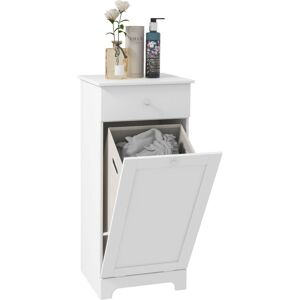 HOMCOM Bathroom Cabinet with Folding Laundry Hamper and Drawer, White HOMCOM Bathroom Cabinet with Folding Laundry Hamper and Drawer, White