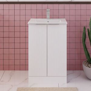 Hudson Reed - Fluted Floor Standing 2-Door Vanity Unit with Basin 2 500mm Wide - Satin White Hudson Reed - Fluted Floor Standing 2-Door Vanity Unit with Basin 2 500mm Wide - Satin White