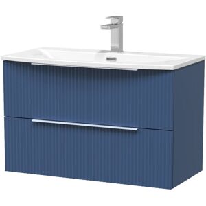 Hudson Reed - Fluted Satin Blue 800mm Wall Hung 2 Drawer Vanity Unit and Curved Ceramic Basin - DFF395G Hudson Reed - Fluted Satin Blue 800mm Wall Hung 2 Drawer Vanity Unit and Curved Ceramic Basin - DFF395G