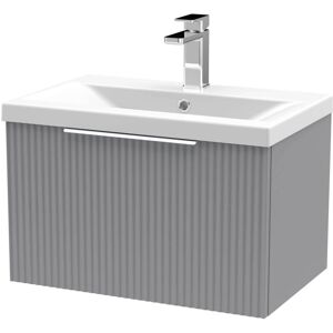 Hudson Reed - Fluted Wall Hung 1-Drawer Vanity Unit with Basin 1 600mm Wide - Satin Grey Hudson Reed - Fluted Wall Hung 1-Drawer Vanity Unit with Basin 1 600mm Wide - Satin Grey