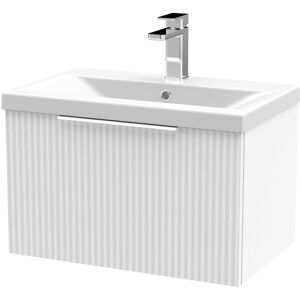 Hudson Reed - Fluted Wall Hung 1-Drawer Vanity Unit with Basin 1 600mm Wide - Satin White Hudson Reed - Fluted Wall Hung 1-Drawer Vanity Unit with Basin 1 600mm Wide - Satin White