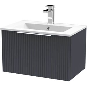 Hudson Reed - Fluted Wall Hung 1-Drawer Vanity Unit with Basin 2 600mm Wide - Satin Anthracite Hudson Reed - Fluted Wall Hung 1-Drawer Vanity Unit with Basin 2 600mm Wide - Satin Anthracite