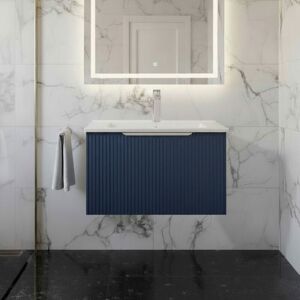 Hudson Reed - Fluted Wall Hung 1-Drawer Vanity Unit with Basin 2 600mm Wide - Satin Blue Hudson Reed - Fluted Wall Hung 1-Drawer Vanity Unit with Basin 2 600mm Wide - Satin Blue