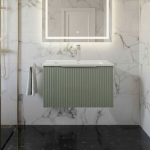Hudson Reed - Fluted Wall Hung 1-Drawer Vanity Unit with Basin 2 600mm Wide - Satin Green Hudson Reed - Fluted Wall Hung 1-Drawer Vanity Unit with Basin 2 600mm Wide - Satin Green