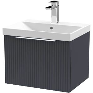Fluted Wall Hung 1-Drawer Vanity Unit with Basin 3 500mm Wide - Satin Anthracite - Hudson Reed Fluted Wall Hung 1-Drawer Vanity Unit with Basin 3 500mm Wide - Satin Anthracite - Hudson Reed