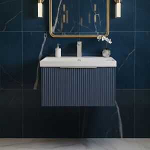 Hudson Reed - Fluted Wall Hung 1-Drawer Vanity Unit with Basin 3 600mm Wide - Satin Blue Hudson Reed - Fluted Wall Hung 1-Drawer Vanity Unit with Basin 3 600mm Wide - Satin Blue