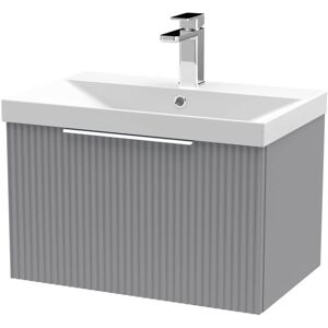 Hudson Reed - Fluted Wall Hung 1-Drawer Vanity Unit with Basin 3 600mm Wide - Satin Grey Hudson Reed - Fluted Wall Hung 1-Drawer Vanity Unit with Basin 3 600mm Wide - Satin Grey